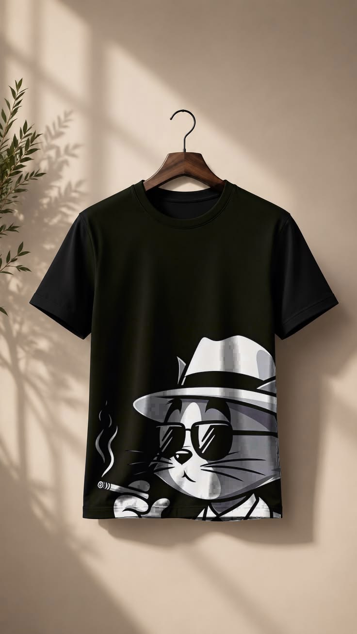 Loomix Mafia Cat Oversized T-Shirt | Cool Graphic Print | Black | Unisex | Kids & Adults