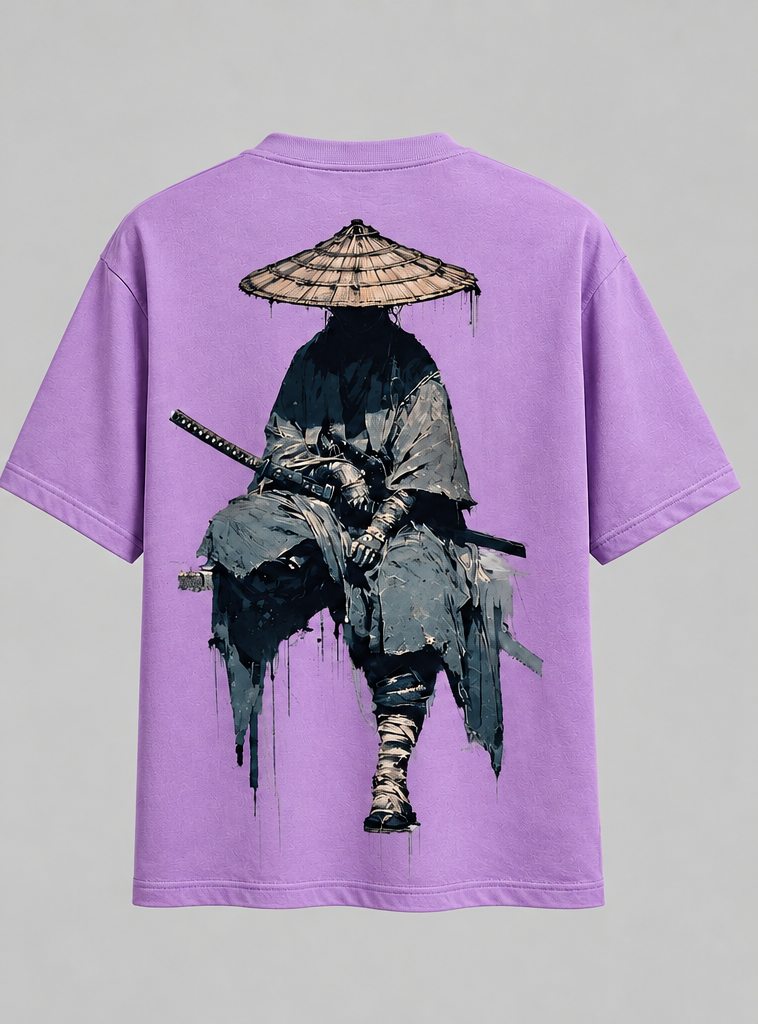 Loomix Samurai Oversized T-Shirt | Japanese Graphic Print | Lavender Purple | Unisex