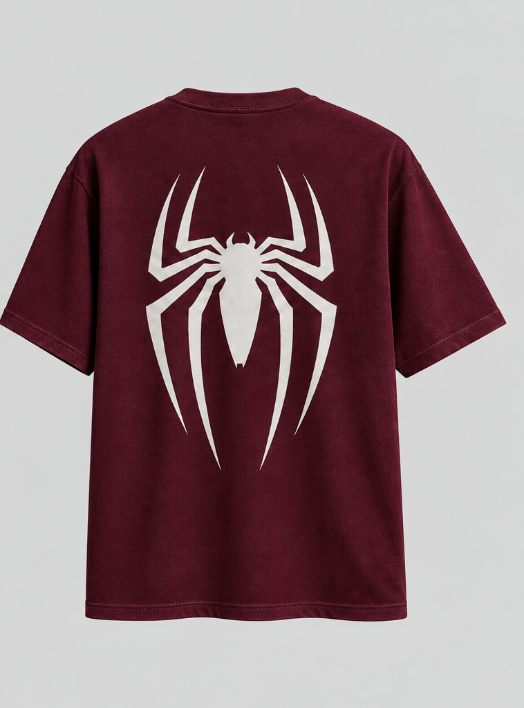 Loomix Spider Oversized T-Shirt | Bold Graphic Print | Maroon | Unisex Streetwear