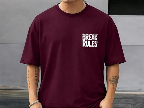 Loomix Break Rules Oversized T-Shirt | Bold Graphic Print | Maroon | Unisex | Kids & Adults